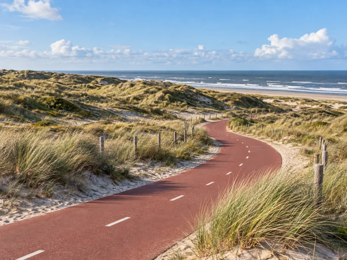 Fietspad tussen de duinen langs de Nederlandse Noordzeekust