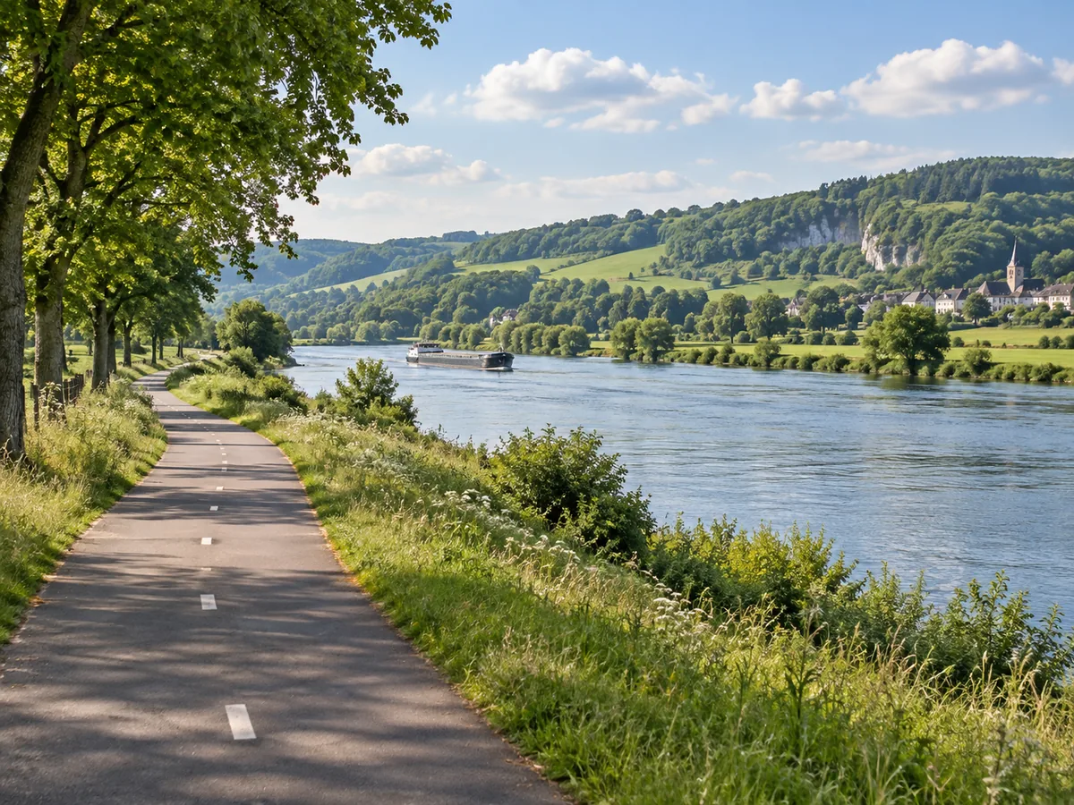 Fietspad langs de rivier de Maas in Limburg